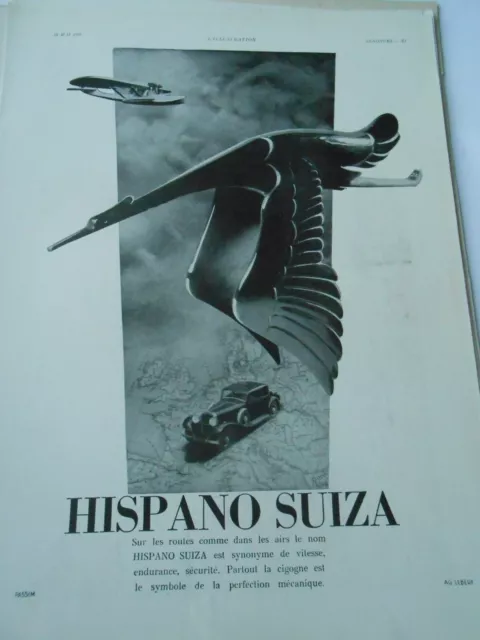 Publicité advertising 1935  Hispano Suiza est synonyme de vitesse