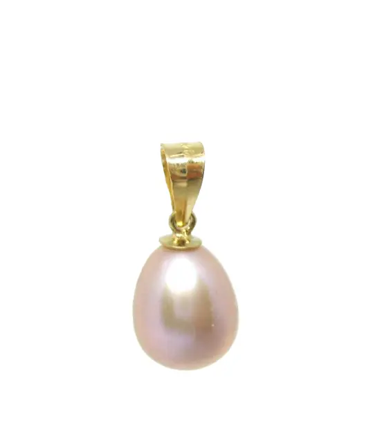 Solid 14KT Gold Cultured Akoya Mauve Pearl Pendant 8 x 9.5 mm, Sale Price
