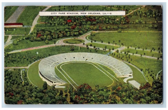 New Orleans Louisiana LA Postcard  Aerial View Of City Park Stadium 1952 Vintage