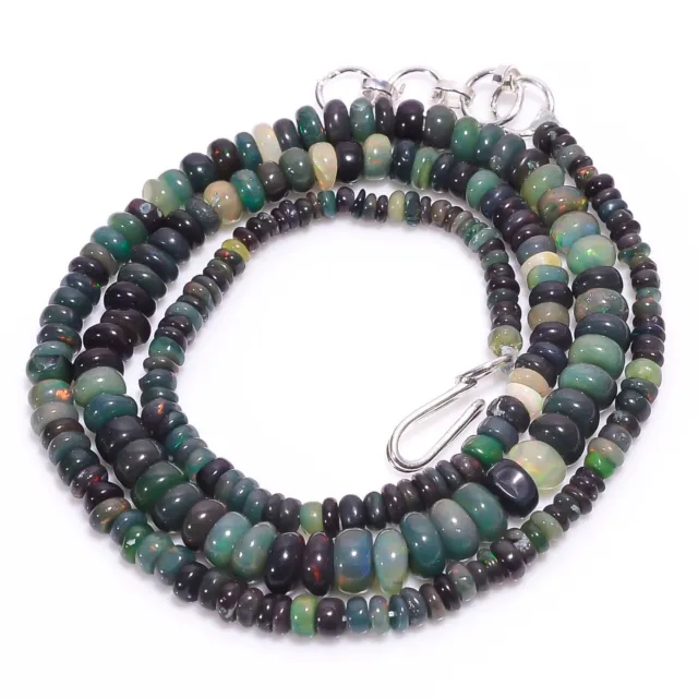 Collier de perles rondes en opale éthiopienne noire naturelle, 3x2, 5x3mm,...