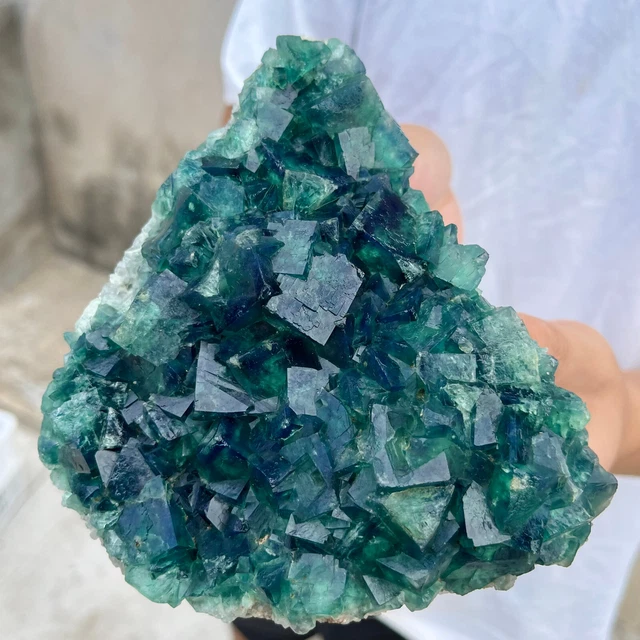 3.2lb NATURAL Green Cube FLUORITE Quartz Crystal Cluster Mineral Specimen