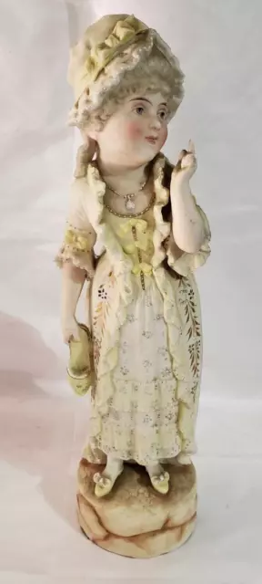 Vintage 17" tall porcelain hand-painted bisque women Victorian statue/figure