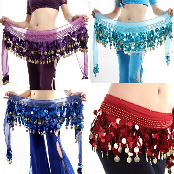 3 Rows Belly Dance Hip Skirt Wrap Scarf Belt Chain Belly Dancing Costume Women