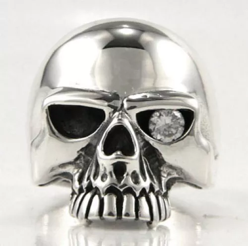 Clear Eye Rocker Skull Solid 925 Sterling Silver Ring New Gothic Biker Punk Rock