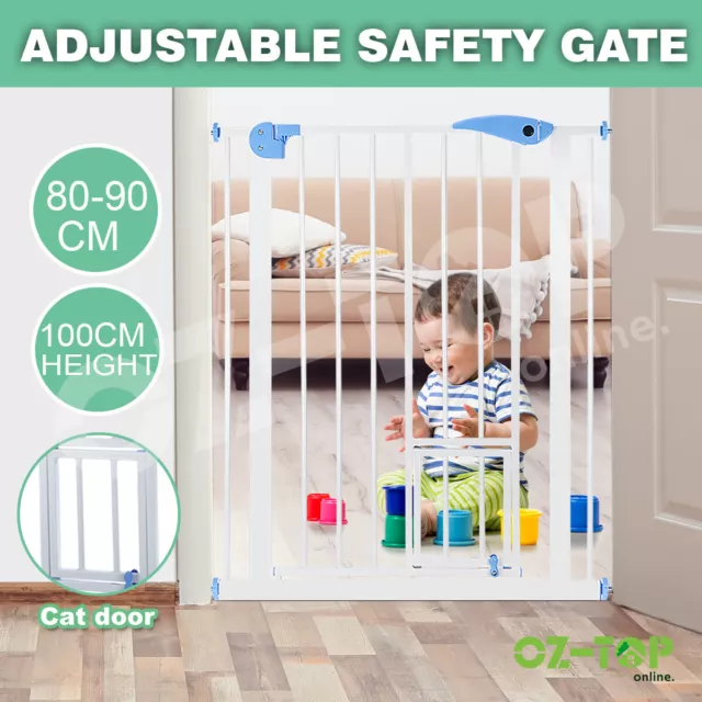 100cm Tall Baby Safety Security Gate Pet Dog Stair Barrier Cat Door Adjustable