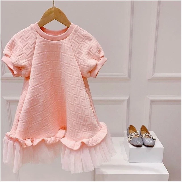 Manica Corta Vestido Rosa Stile Western Per Ragazza Rete Princess Molla E Estate