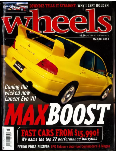 WHEELS car Magazine March 2001 Mitsubishi Lancer Evo Audi RS4 Ford Mustang BMW