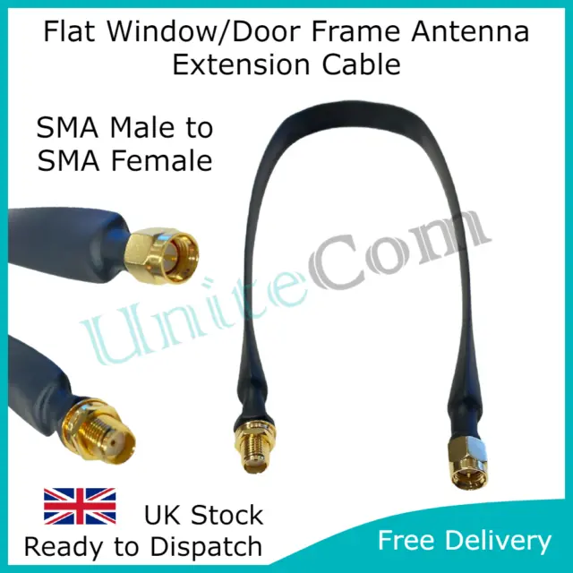 Flat Door or Window 50cm Antenna Cable SMA Male to Female 4G 5G WiFi LoRa Aerial