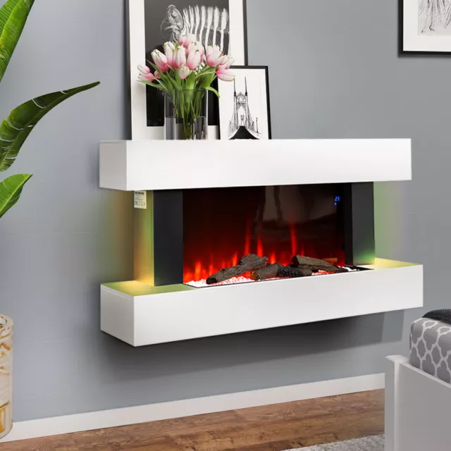 Electric Fireplace LED Flame Effect with Mantel Wall Mount Log Fire Heater Stove