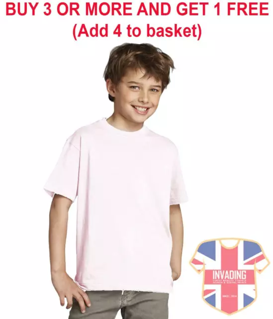 Plain White Childrens Kids Boys Girls Childs Cotton Tee T-Shirt Tshirt Age 1-15