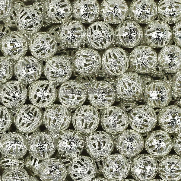 Wholesale Silver/Gold Plated Round Filigree Hollow Spacer Beads 4mm,6mm,8mm,10mm 3