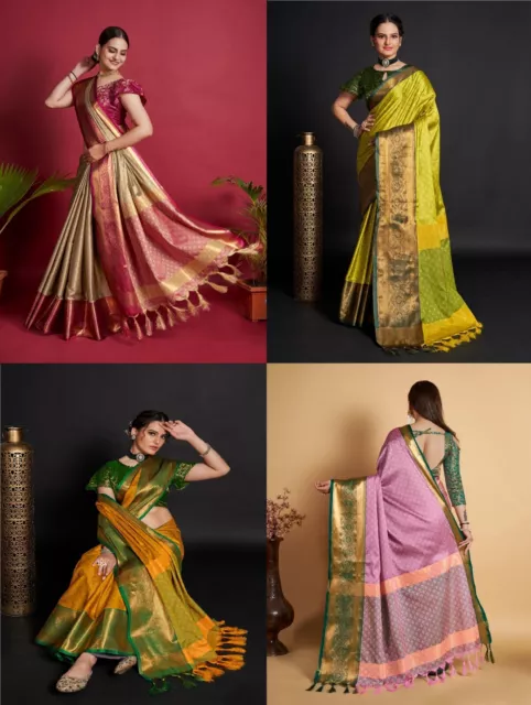 Silk Saree New Sari Indian Pakistani Party Wear Wedding Designer Women Bollywood