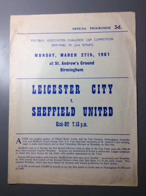 1960-61 Leicester City v Sheffield United FA Cup Semi Final2nd Replay Programme