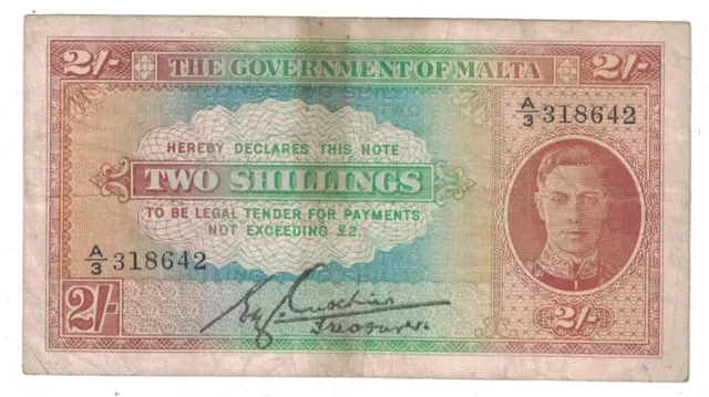 Malta - ND (1942) 2 Shillings Banknote (P-17c)