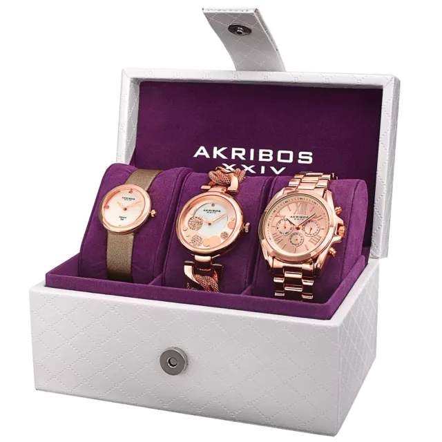 Akribos XXIV Damen Quarz Diamant Multifunktionsarmband/Armbanduhr Set