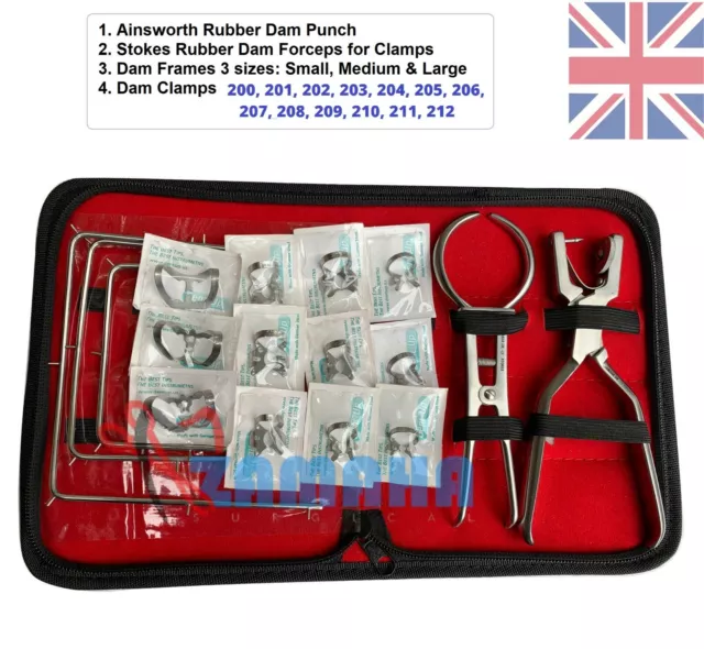 Dental Rubber Dam Kit Ainsworth Stoke Winged Rubber Dam Clamps Forceps Frame CE