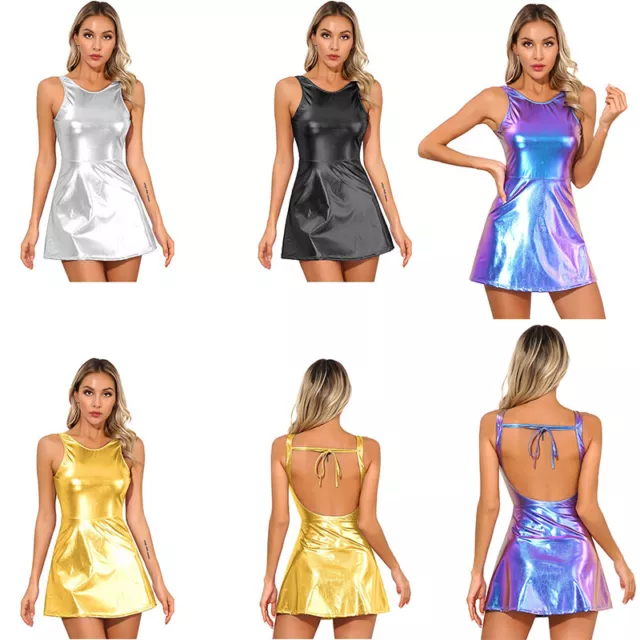 Women's Disco Mini Dress Shiny Metallic A-Line Dress Nightclub Dresses Clubwear