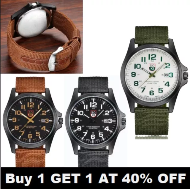 2024 Men’s Military Leather Date Quartz Analog Army Casual Dress Wrist Watches