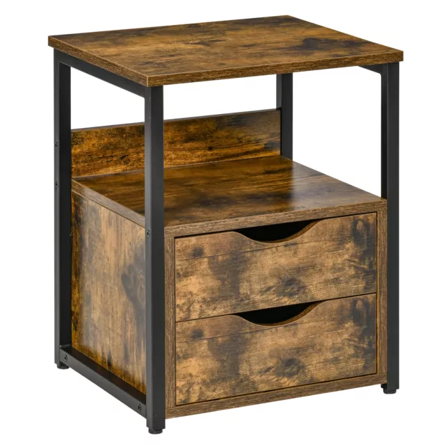 HOMCOM End Table Bedside Desk Slim Storage Cabinet with Shelf Rustic Brown