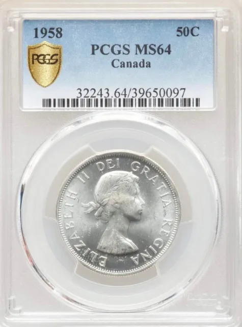 Canada , Silver 50 Cents 1958 - Pcgs Ms 64  (Sl) ,  Rare