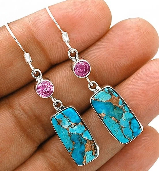 Natural Copper Blue Turquoise 925 Solid Sterling Silver Earrings Jewelry NW13-3