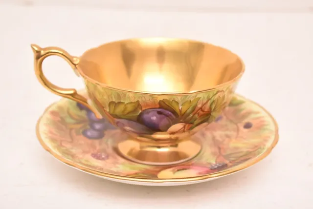 Lovely Vintage Aynsley Fruit Orchard Gold Cup & Saucer Signed N Brunt