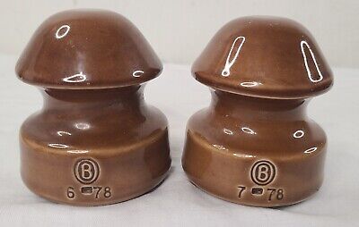 Vintage 2 Brown Glaze Ceramic Insulator Mark "B" Sequential Numbers 6-78 & 7-78