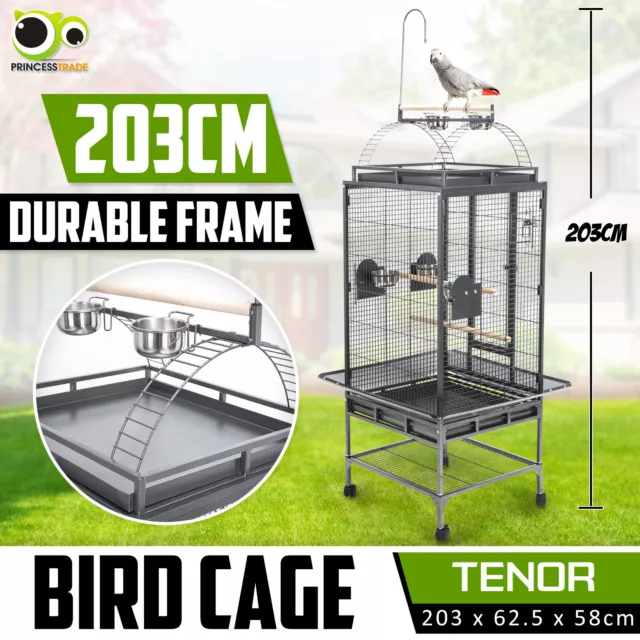 Bird Cage Parrot Aviary Pet Stand-alone Budgie Castor Wheels Super Large 203cm