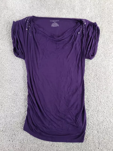 Liz Lange Maternity Women's Short Sleeve Shirt XS Purple Solid Viscose Blend