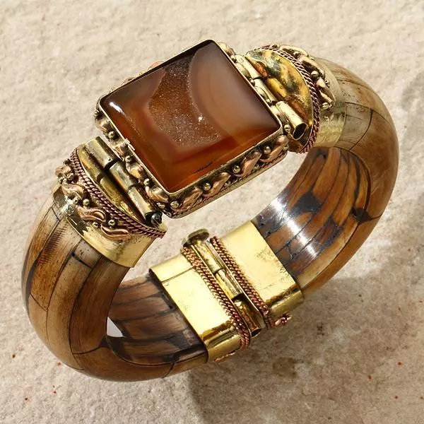 New Tara Mesa Brown Drusy Quartz & Bone Bangle Bracelet