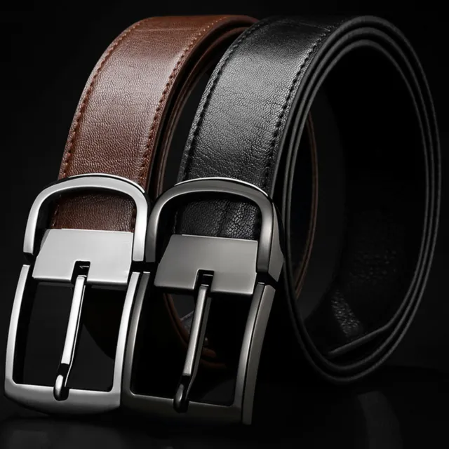 Men's Dress Belt Metal Buckle Black or Brown Full Grain Leather Belt