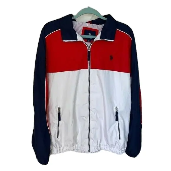 US Polo Association Mens Windbreaker Size XL Spellout Logo Lined Red White Blue