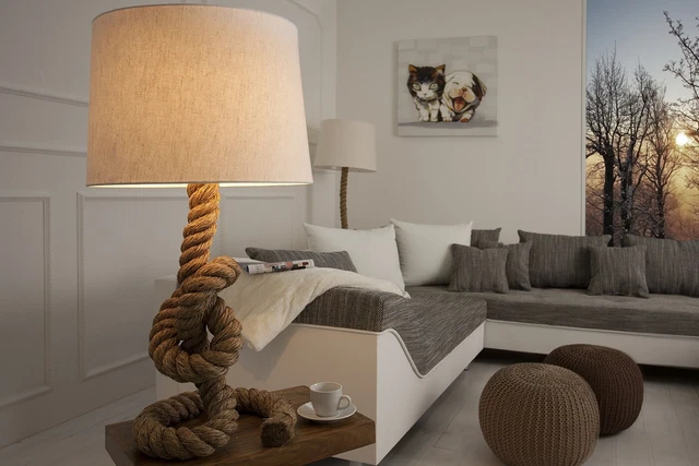Stehlampe MARINA Taulampe Maritim Seillampe Tau Lampe Tischlampe Schirm Beige