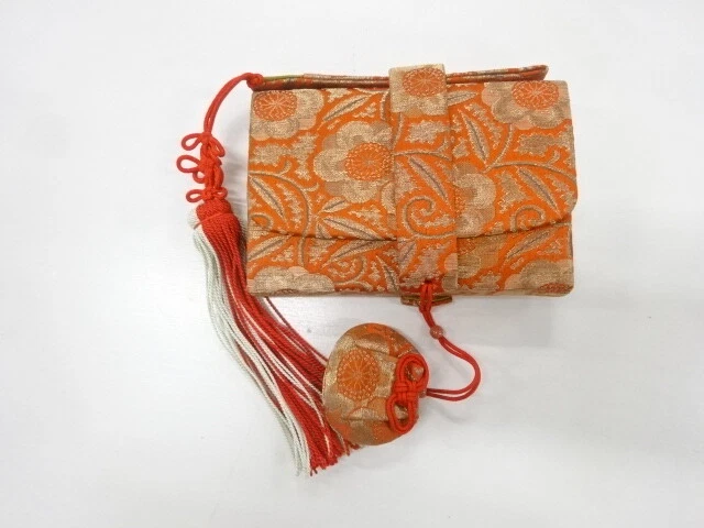 6364780: Japanese Kimono / Antique Hakoseko / Woven Floral Plants