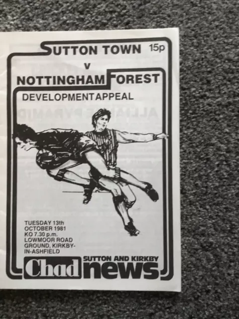 Sutton Town Vs Nottingham Forest Friendly 1981 Football Programme