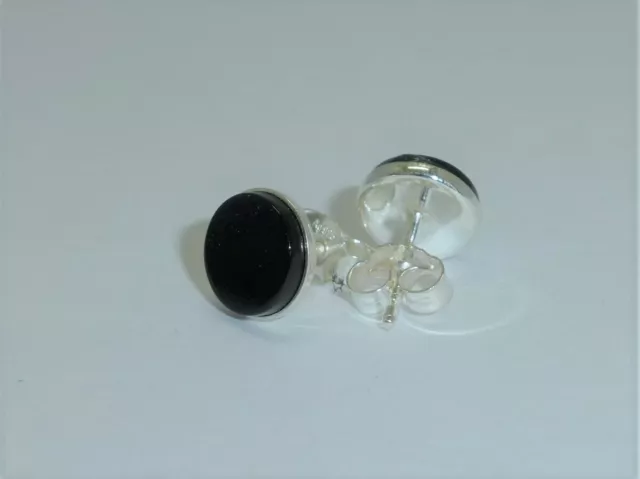 Ohrstecker Ohrringe Onyx Cabochon flach rund Schwarz Silber 925 Gold 3