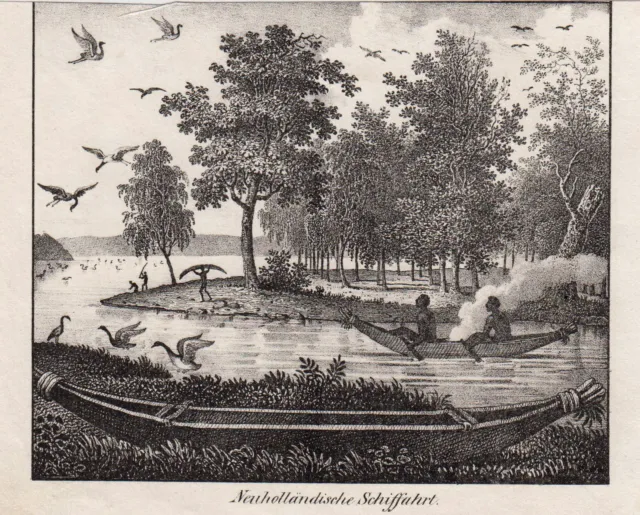 Australia Ethnologie Barcos Original Litografía Völkergalerie 1840