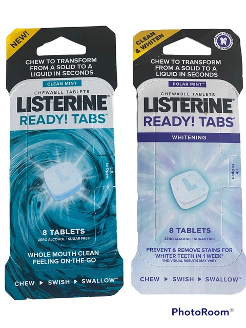 16 pestañas masticables Listerine Ready sin azúcar cada polar sabor como nuevo y limpio como nuevo