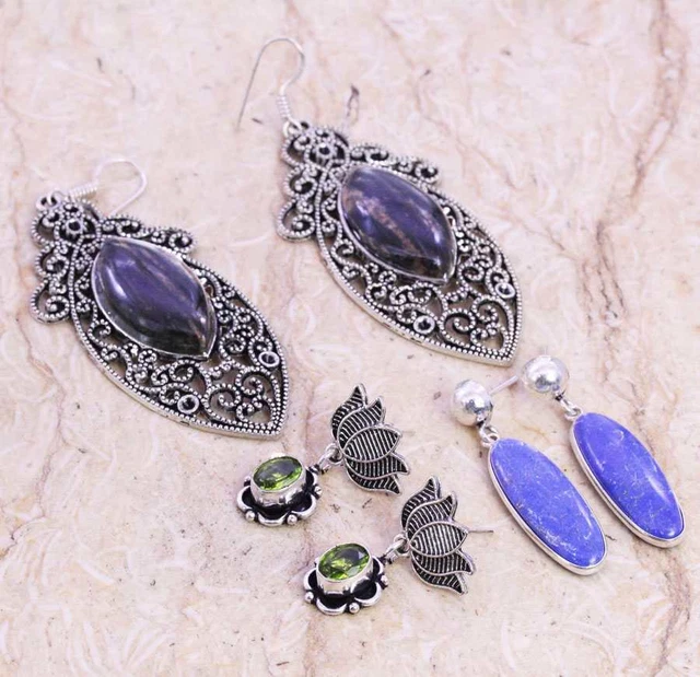 Picasso Jasper 925 Silver Plated Handmade Earrings Wholesale Lot 1.5-2.5" Gift