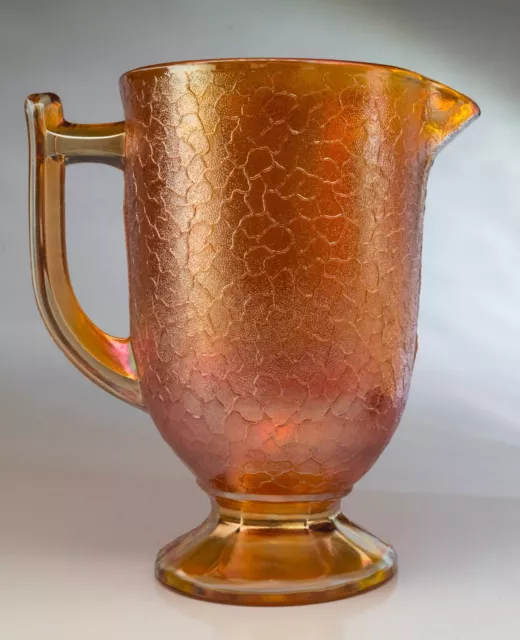 Jeannette Carnival Glass Amber Pitcher Jug Marigold Crackle USA Depression 1930s