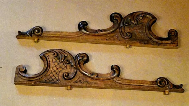 Pair Antique Salvage Walnut Carved Furniture Elements, Fragments,Addoments