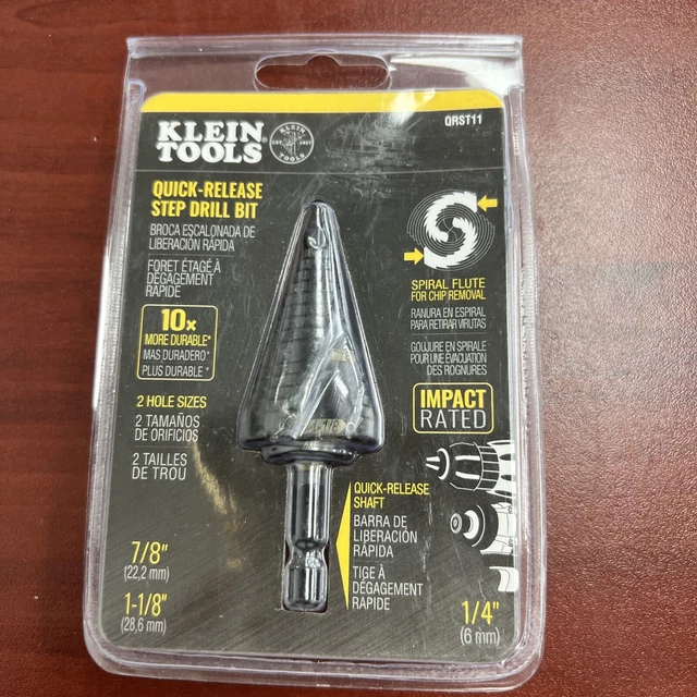 KLEIN TOOLS QRST11 Quick-Release Step Drill SPIRAL FLUTE 7/8 to 1-1/8-Inch