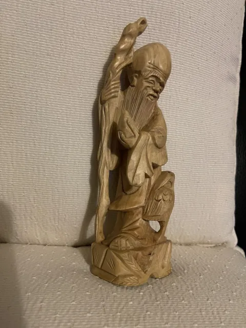 Vintage Wooden Xing Chinese Statue Hand Carved Shou Lao Shou God of Longevity