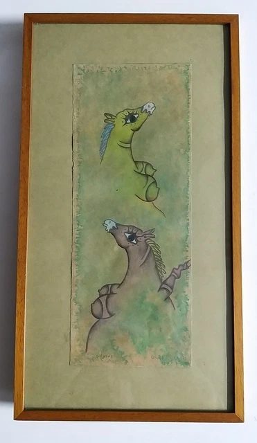 Victor MIRA. Acuarela y lápiz. "Cabayos" 1974. 31 x 12,5 Cms.