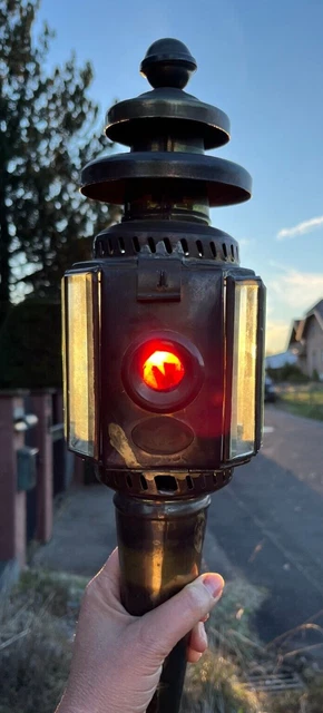 Alte Kutscherlampe Fackel Petroleumlampe Öllampe Wagenlaterne Kupfer Messing