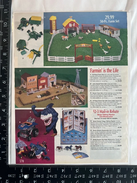 Rare vintage print Ad Street Sharks,￼ Mega Talking RipStir, John Deere￼