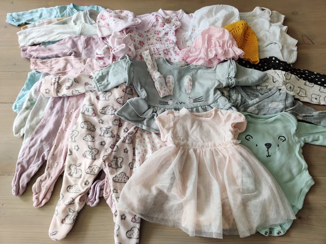 Baby Girl Clothes Large Bundle 0-3, 3-6 months Sleepsuits Bodysuits