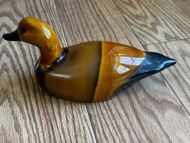 Vintage Eduardo Vega Cuenca Ecuador Signed Ceramic Mallard Duck Pottery Brown