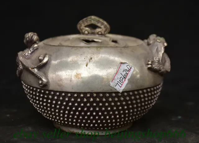 4.8" Marked Old Chinese Silver Dynasty Pi Xiu Beast incense burner Jar Pot