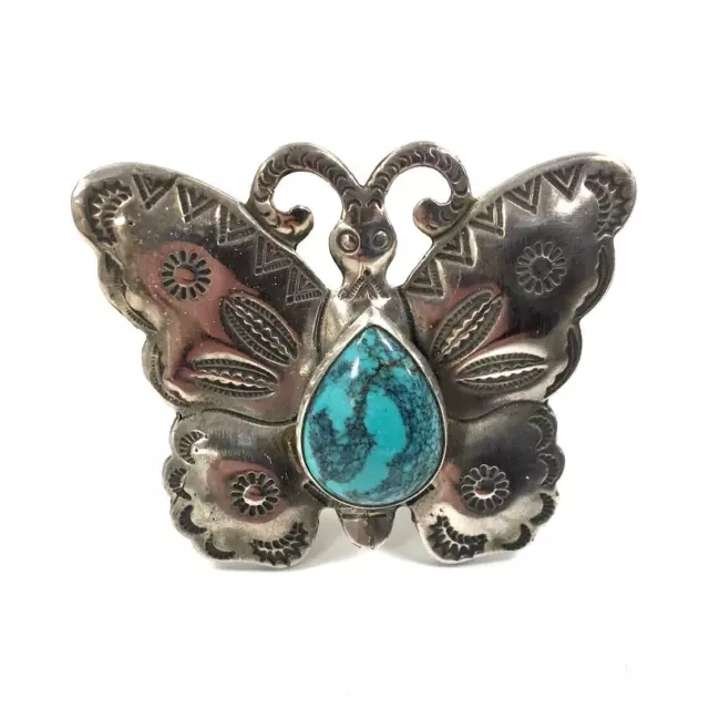 Jacob Troncosa Cochiti Pueblo Sterling Silver Turquoise Butterfly Ring Size 10